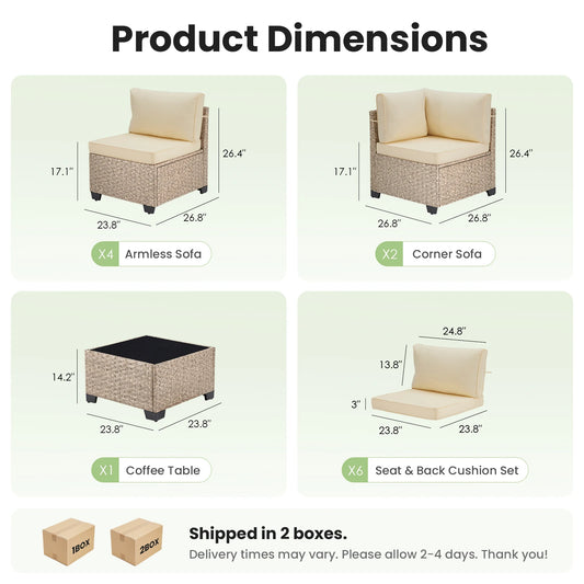 7-Piece Patio Furniture Set, Outdoor Rattan Sectional Sofa with Tempered Glass Table