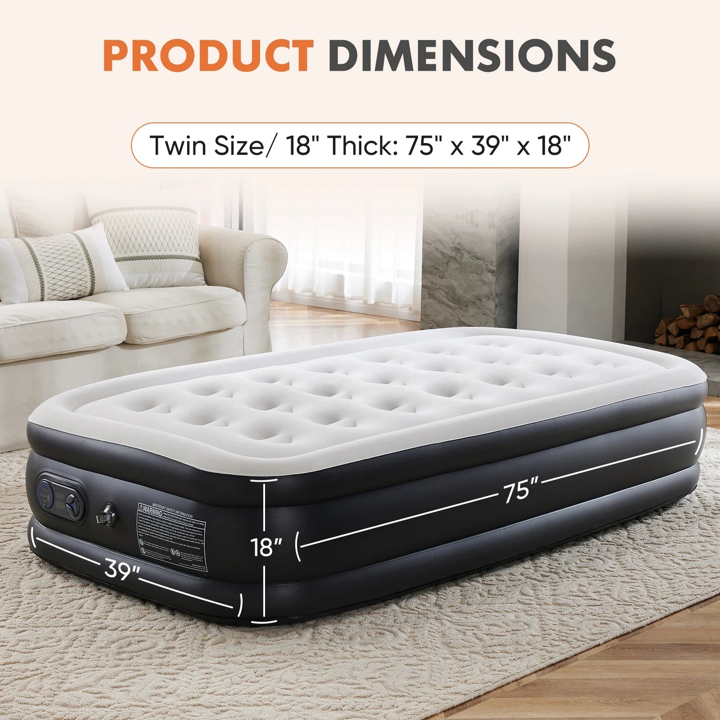 MCQ 18IN Tall Air Mattress with Built in Pump