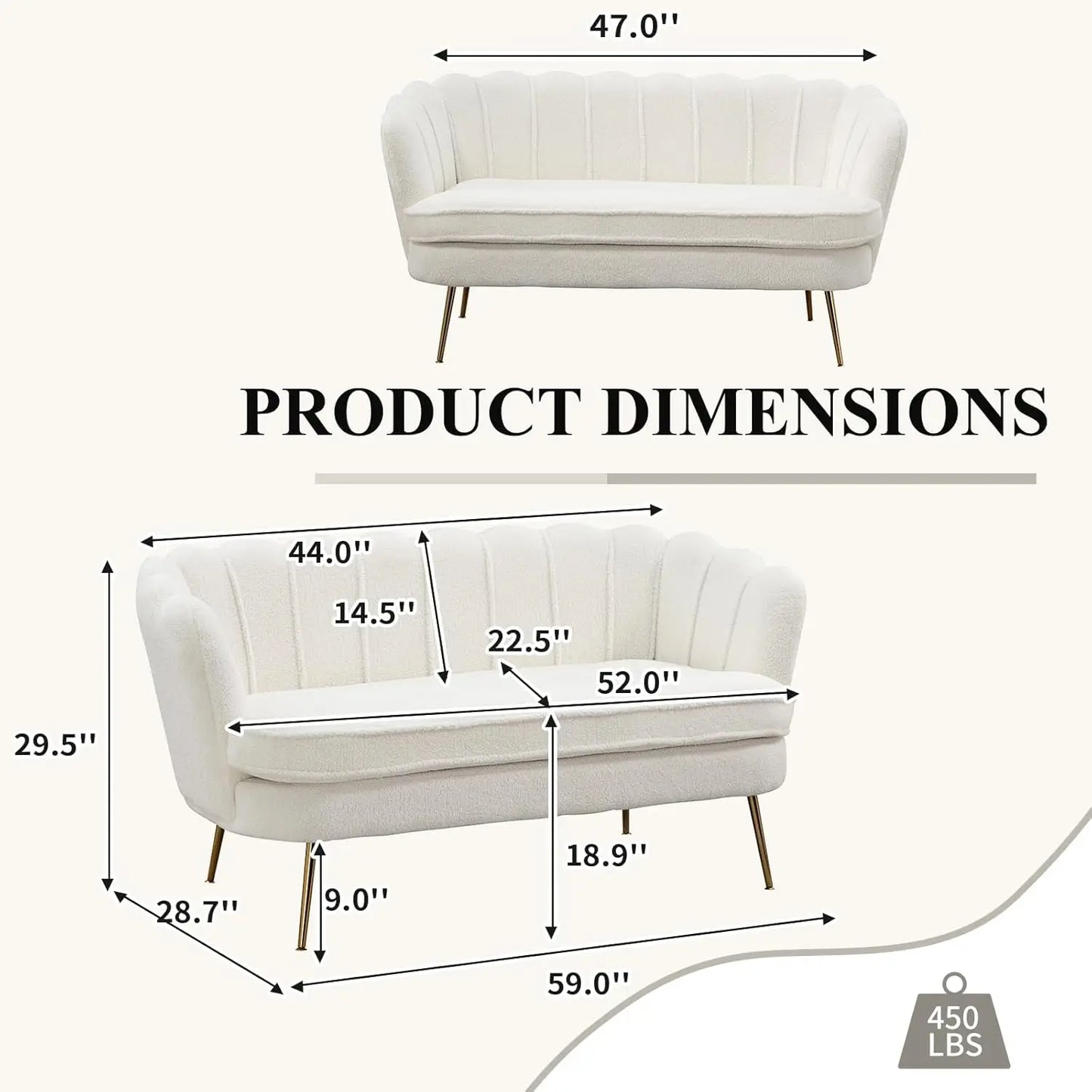 Loveseat with Gold Metal Legs