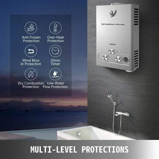 VEVOR 6L/8L/10L/12L/16L/18L LPG Water Heater, On-Demand Instant Hot Water System for Propane & Butane Gas