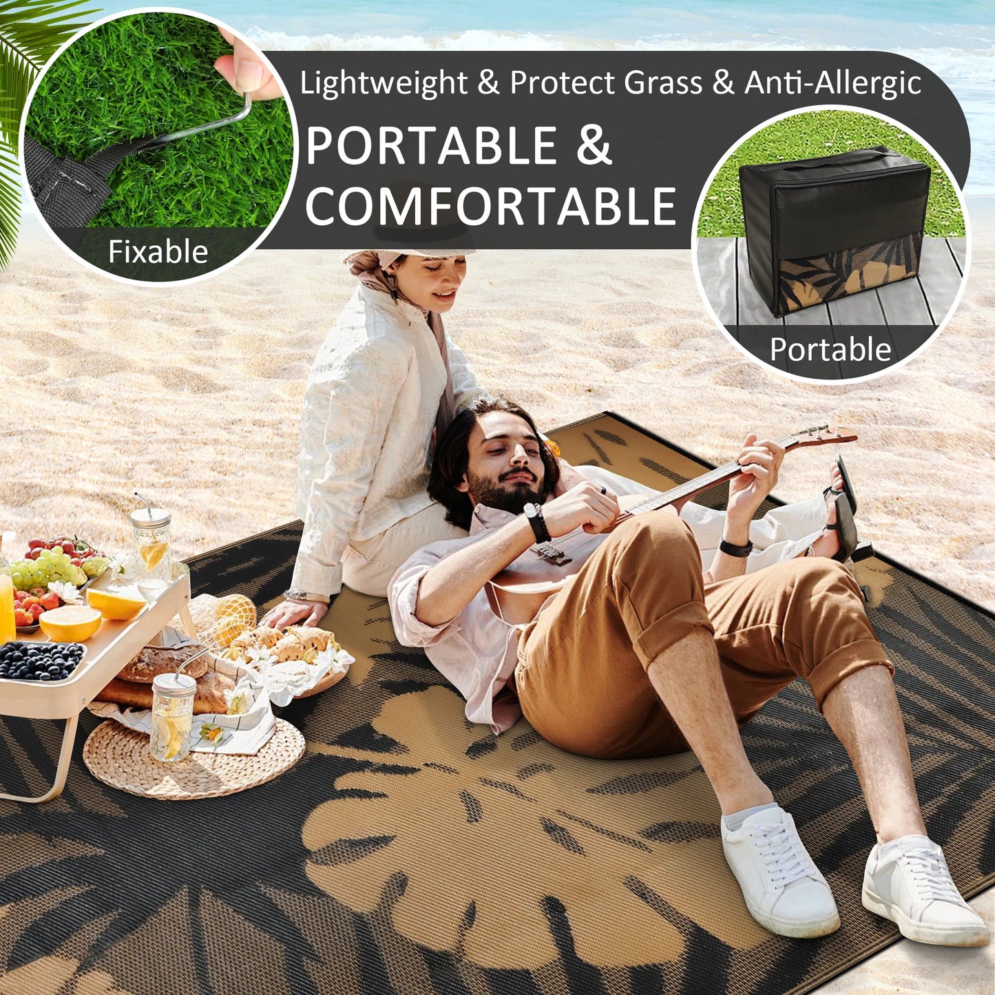 8‘x10' Outdoor Waterproof Recycled Plastic Straw Rug