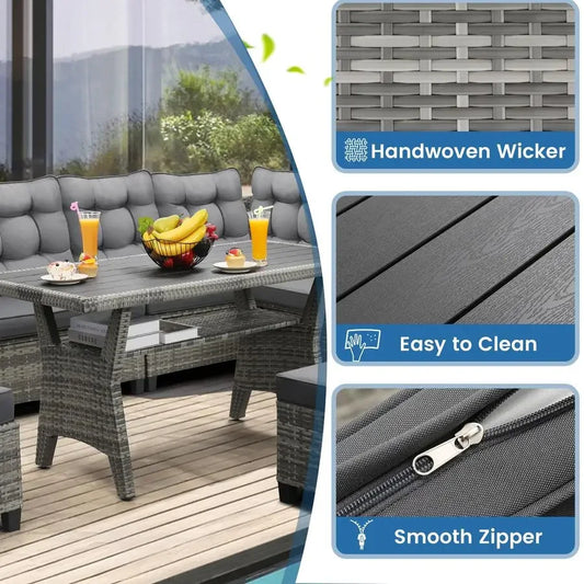 Outdoor Sectional Sofa with Dining Table and amp Chairs