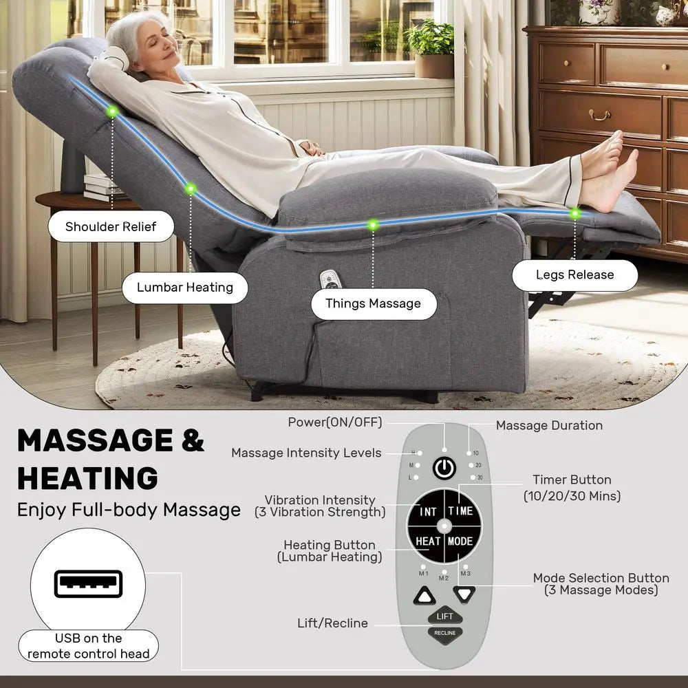 Power Lift Recliner for Elderly, Big and Tall Lift Chair with Massage and Heat