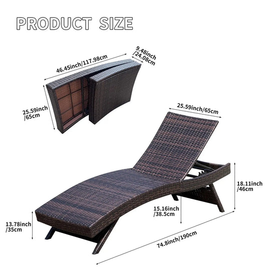 2 Folding Chairs Patio Chaise Lounge, Outdoor Wicker Lounge