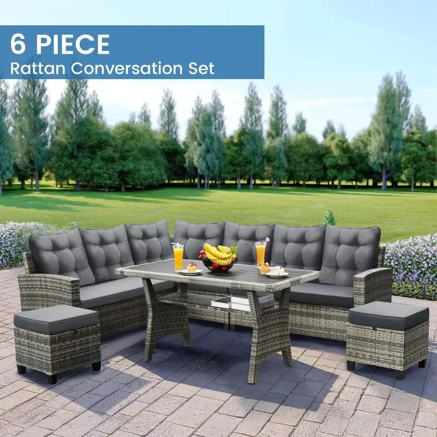 Outdoor Sectional Sofa with Dining Table and amp Chairs