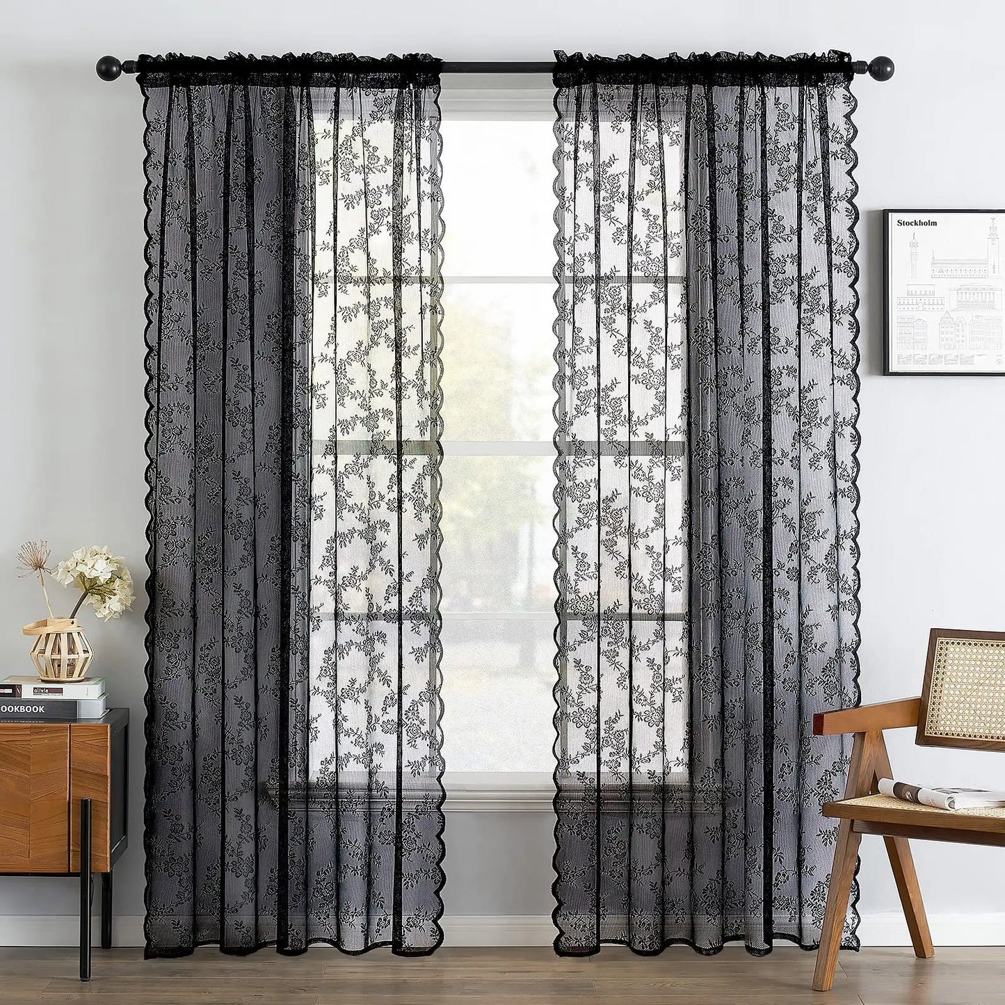 1pc vintage embroidered floral chiffon lace curtain