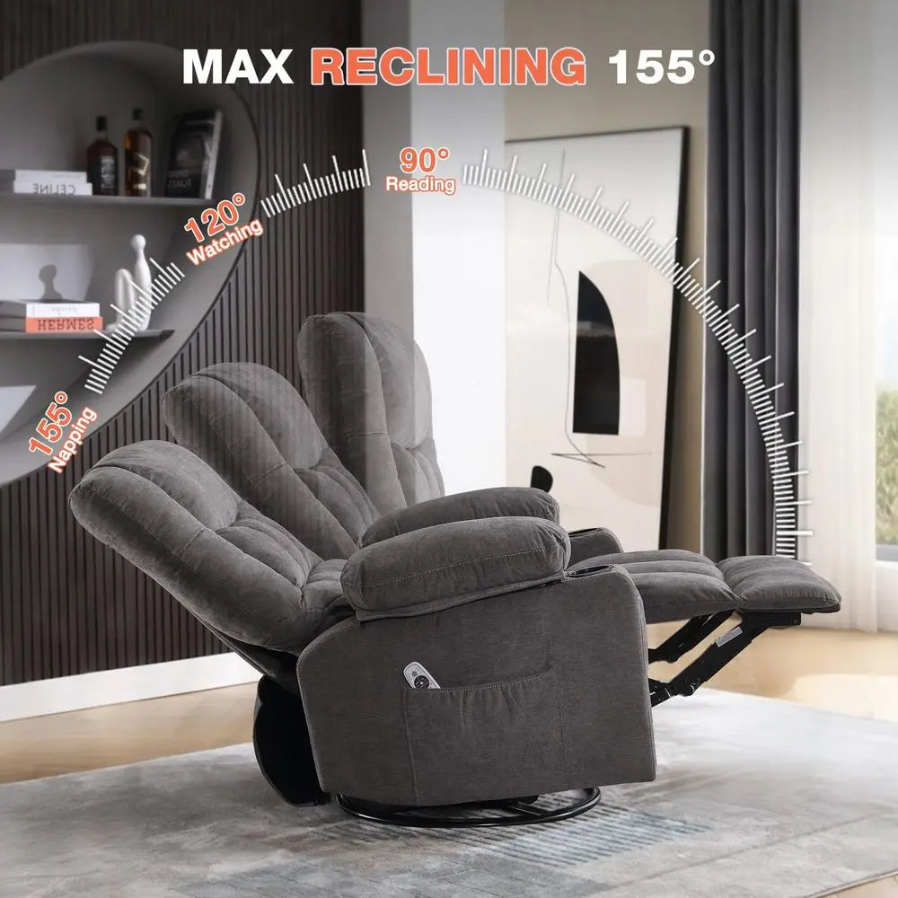 Swivel Recliner Chair with Vibration Massage and Lumbar Heating