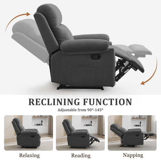 Manual Recliner with Side Pocket, Small Recliners for Small Spaces