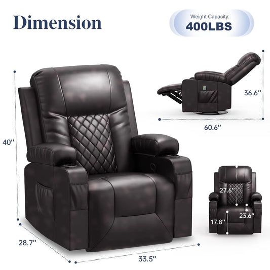 Heated Massage Recliner 360 Swivel