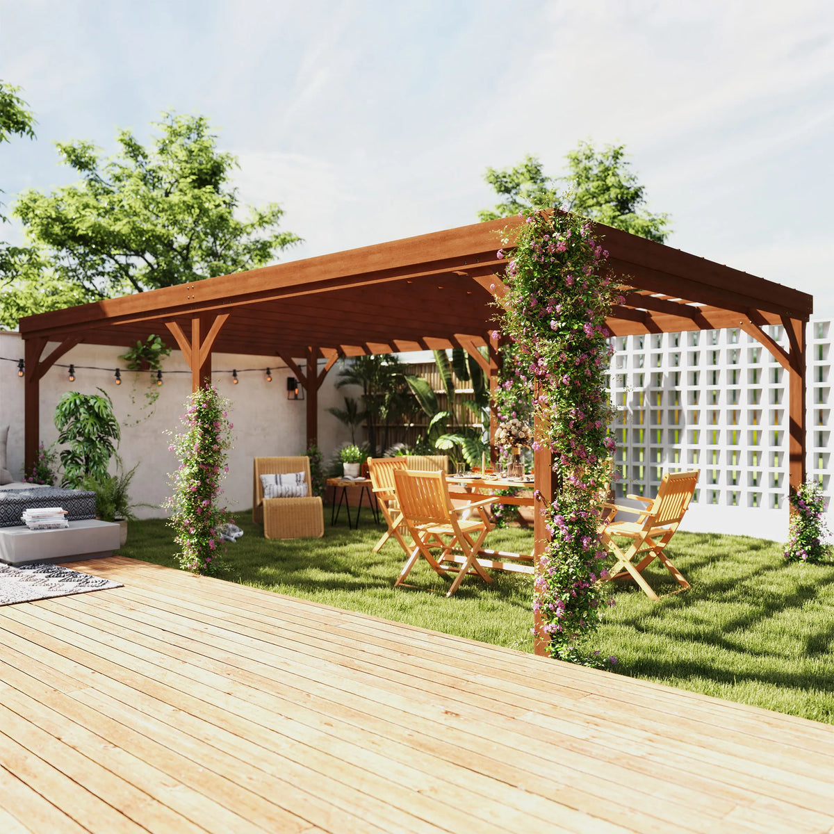 12' x 20' Outdoor Wood Pergola Gazebo with Stable Structure