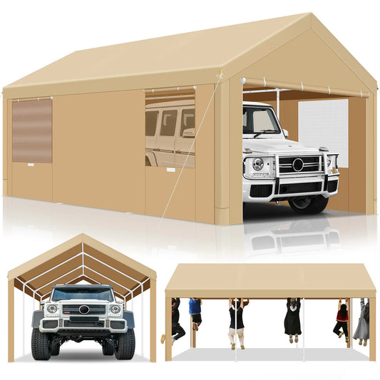 10x20/12x20ft Carport Heavy Duty Portable Garage With Removable Sidewalls