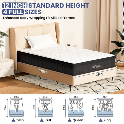 12 Inch Twin Mattress, Hybrid Pocket Spring Mattress