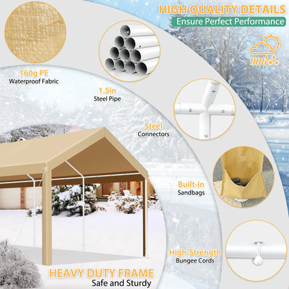 10x20/12x20ft Carport Heavy Duty Portable Garage With Removable Sidewalls