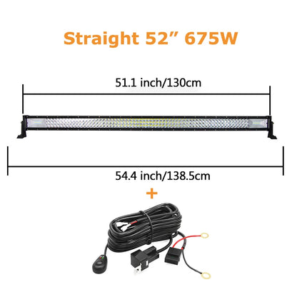 22'' 32'' 42'' 52'' 3-Row 7D Offroad LED Light Bar