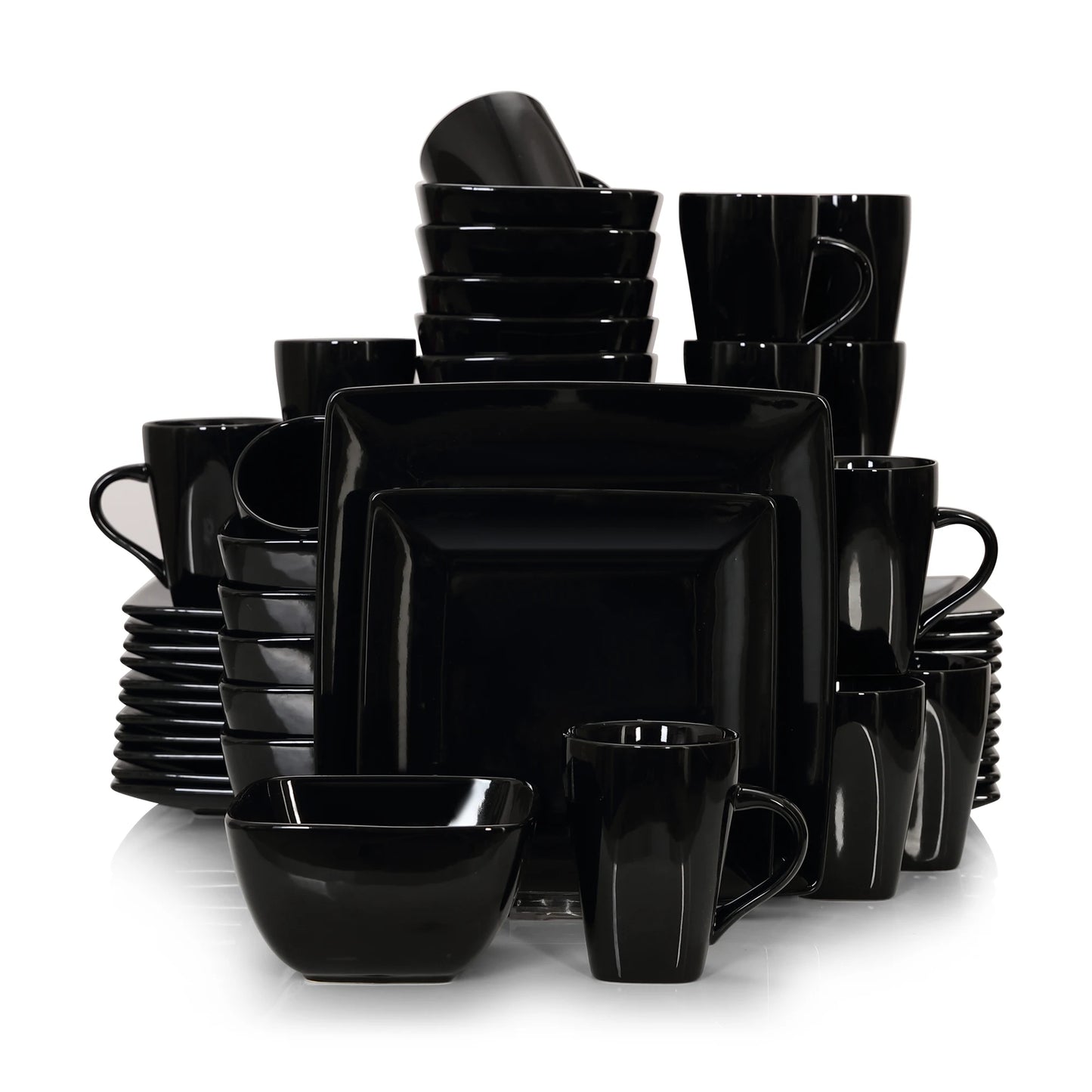 Vancasso SOHO 16/32/48-Piece Black Ceramic Porcelain Square Dinnerware Set