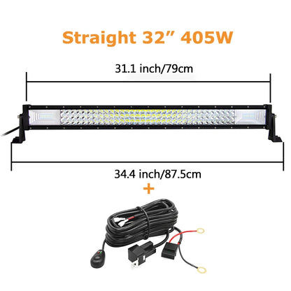 22'' 32'' 42'' 52'' 3-Row 7D Offroad LED Light Bar