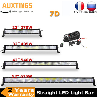 22'' 32'' 42'' 52'' 3-Row 7D Offroad LED Light Bar