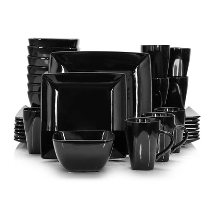 Vancasso SOHO 16/32/48-Piece Black Ceramic Porcelain Square Dinnerware Set