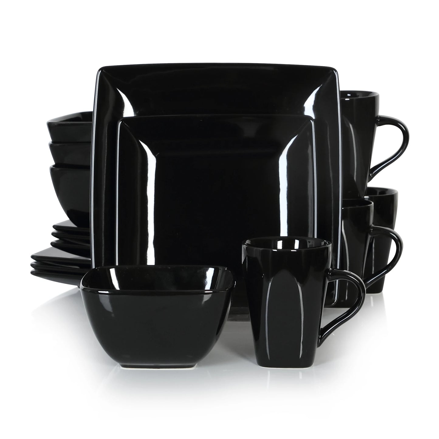 Vancasso SOHO 16/32/48-Piece Black Ceramic Porcelain Square Dinnerware Set