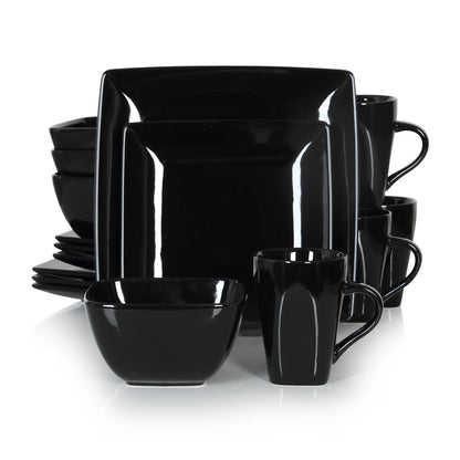 Vancasso SOHO 16/32/48-Piece Black Ceramic Porcelain Square Dinnerware Set