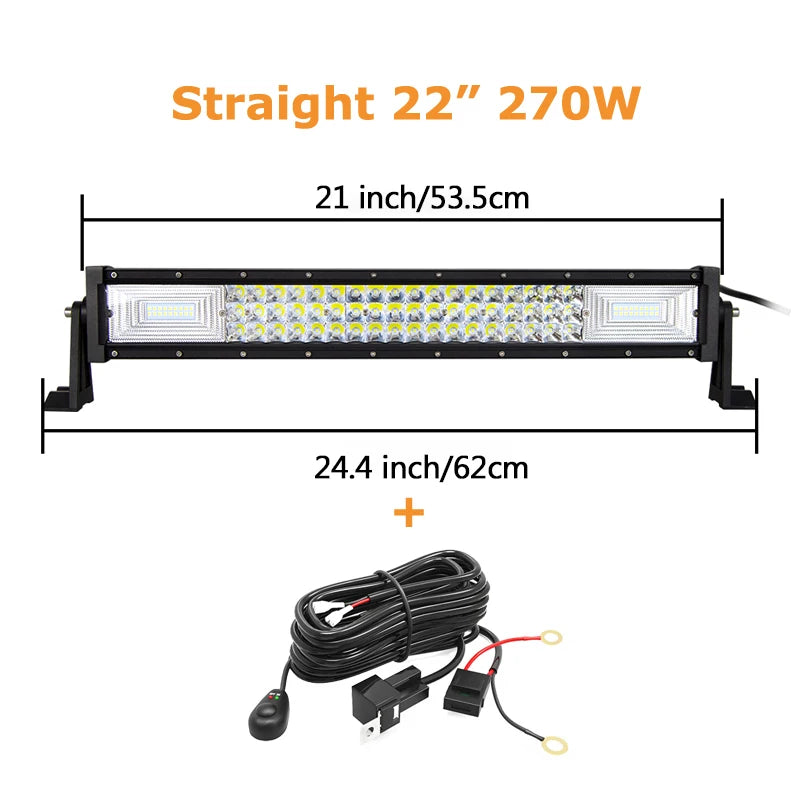 22'' 32'' 42'' 52'' 3-Row 7D Offroad LED Light Bar