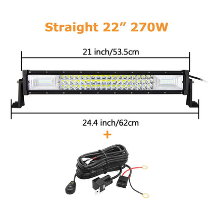22'' 32'' 42'' 52'' 3-Row 7D Offroad LED Light Bar