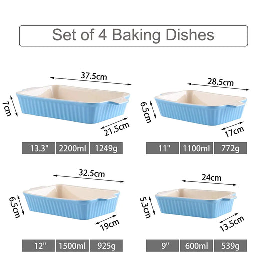 MALACASA 4-Piece Table Baking Dish Plate Set
