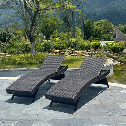2 Folding Chairs Patio Chaise Lounge, Outdoor Wicker Lounge