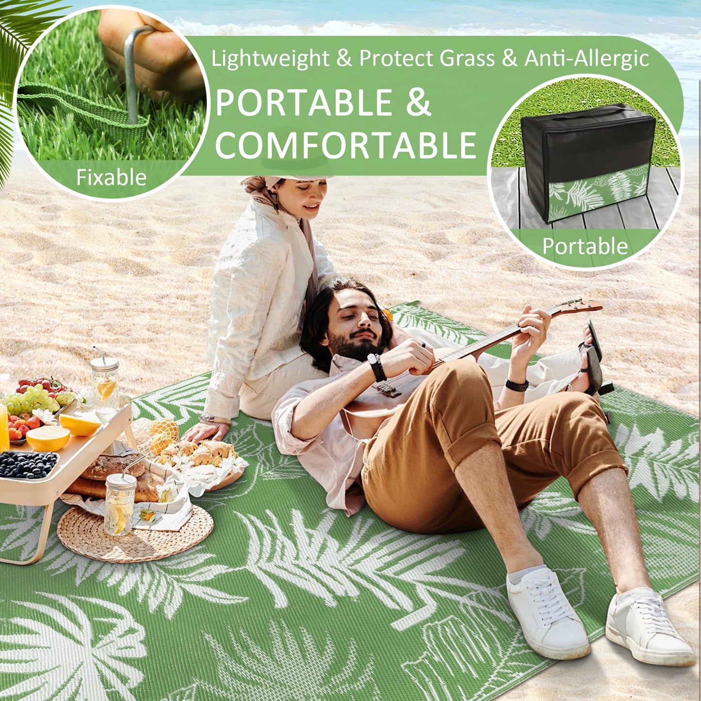 8‘x10' Outdoor Waterproof Recycled Plastic Straw Rug