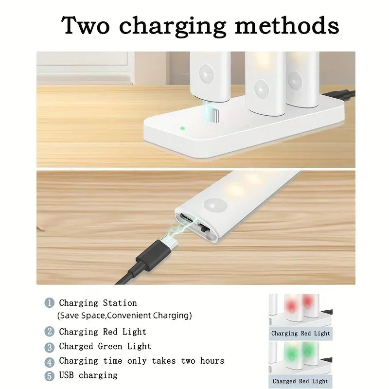 Under Cabinet Lights 1/3/5/6pcs, Motion Sensor Rechargeable  Battery Operated 2 Colors