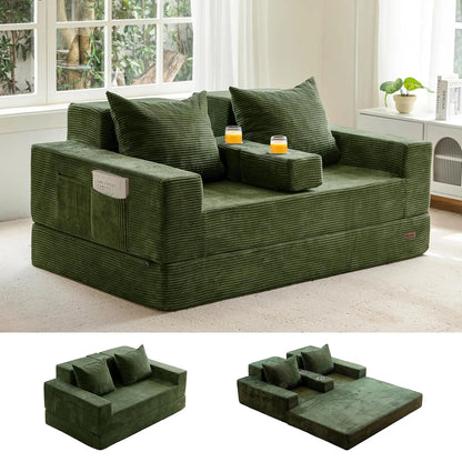 64in Foldable Loveseat Sofa Bed 4-in-1 Recliner Sleeper