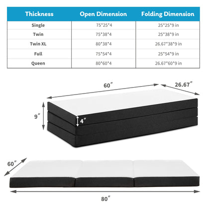 JHK Tri-Fold Memory Foam Mattress with Collapsible and Washable Cover