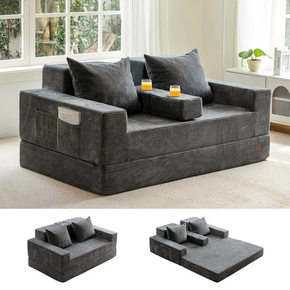 64in Foldable Loveseat Sofa Bed 4-in-1 Recliner Sleeper