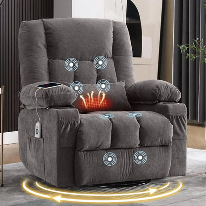 Swivel Recliner Chair with Vibration Massage and Lumbar Heating