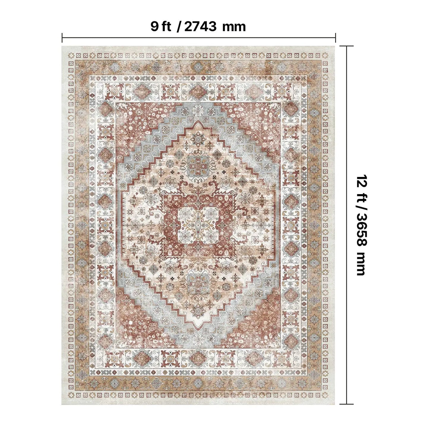 9 x 12 ft Large Washable Boho Rug Non-Slip
