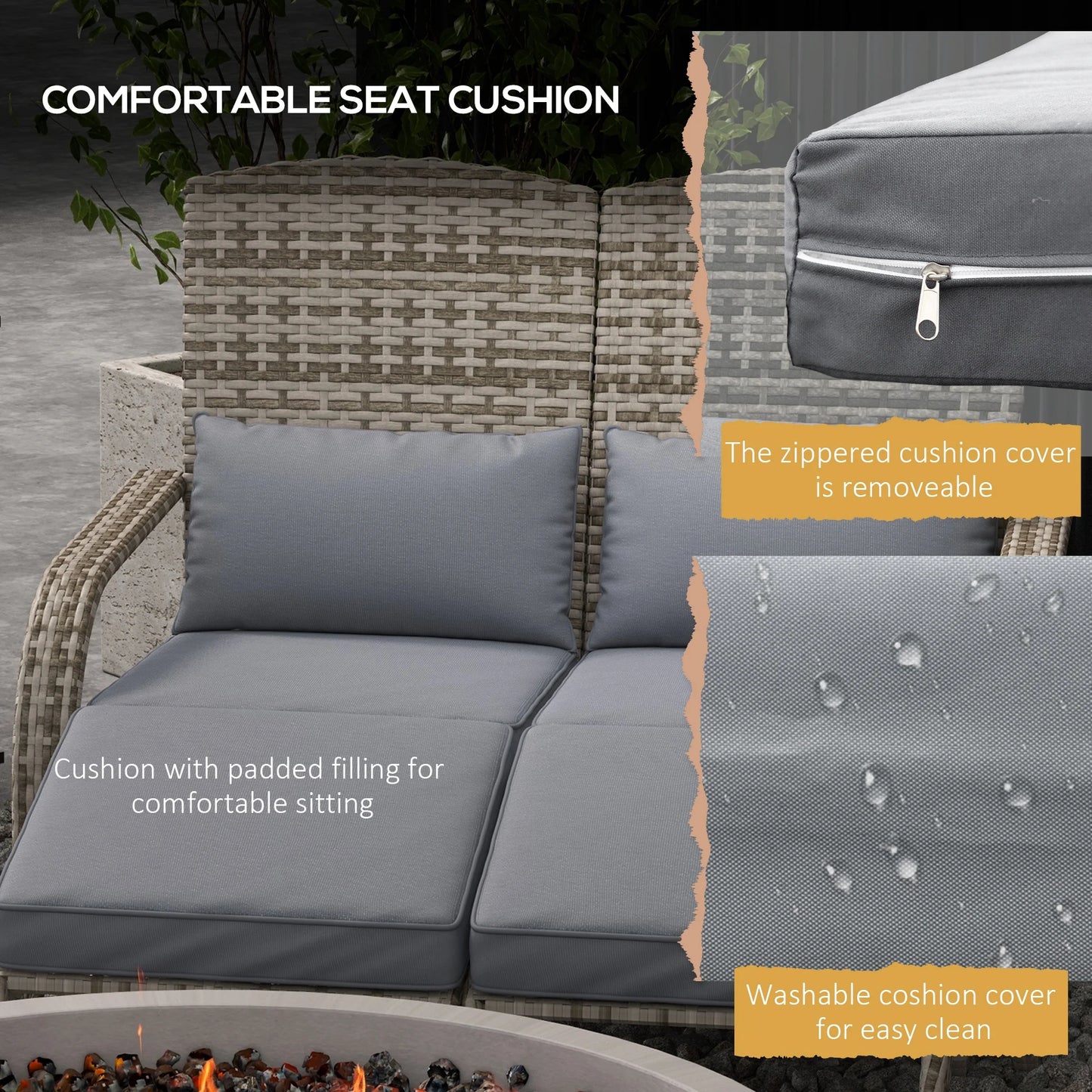 Patio Wicker Adirondack Chair with Cushions, Fire Pit Chair for 2
