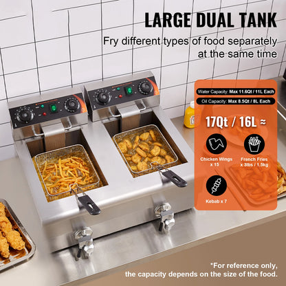 SucceBuy  12L Electric Deep Fryer w/Dual Removable Tanks