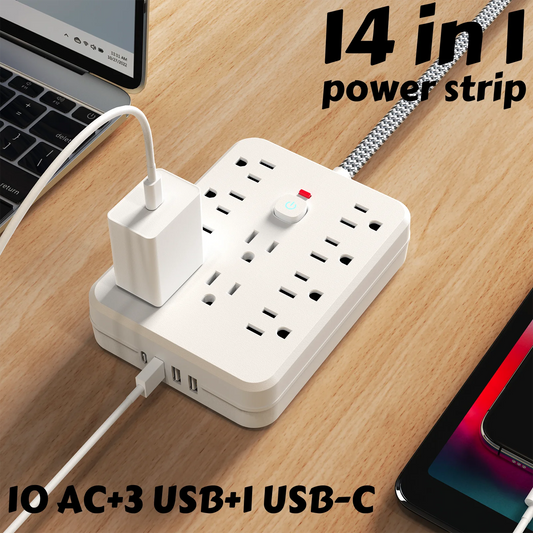 10AC outlets with 5-ft Woven material wire, 3USB ,1 USB-C fast-charging ports Power strip surge protector