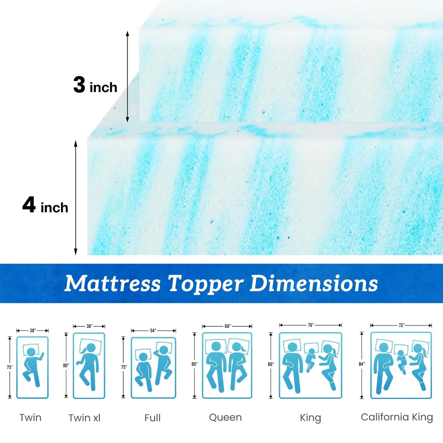 JHK 2-4 Inch Memory Foam Soft Mattress Topper