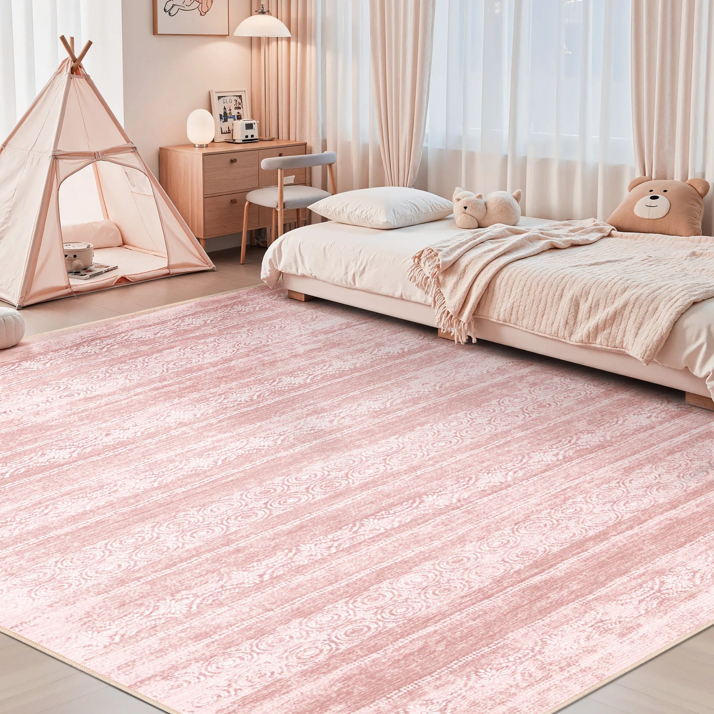 Dusty Pink 8x10 Rug - Washable Non Slip Rug- Foldable