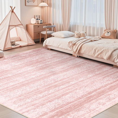 Dusty Pink 8x10 Rug - Washable Non Slip Rug- Foldable