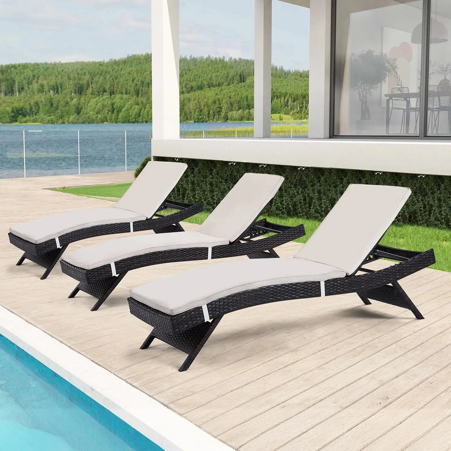 2 Folding Chairs Patio Chaise Lounge, Outdoor Wicker Lounge