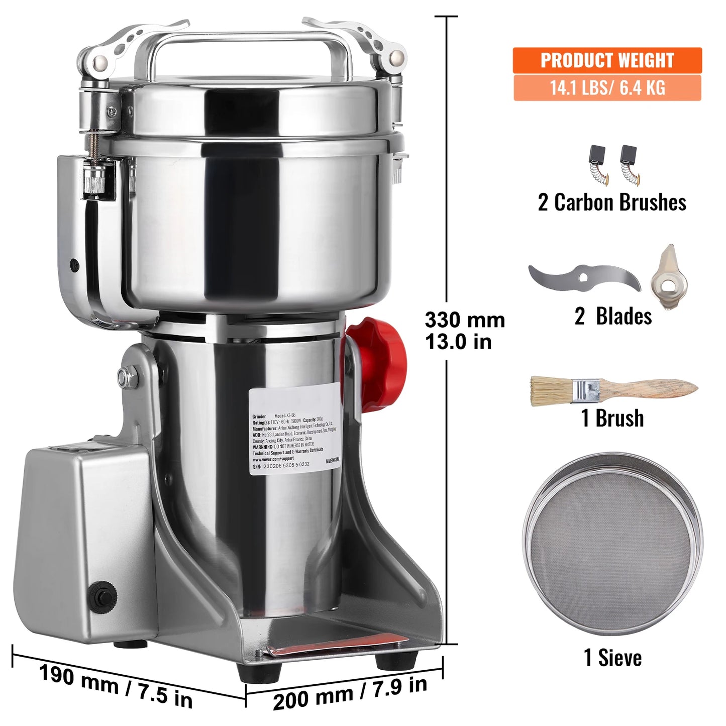 SucceBuy 150-2500g Electric Grain Mill Grinder