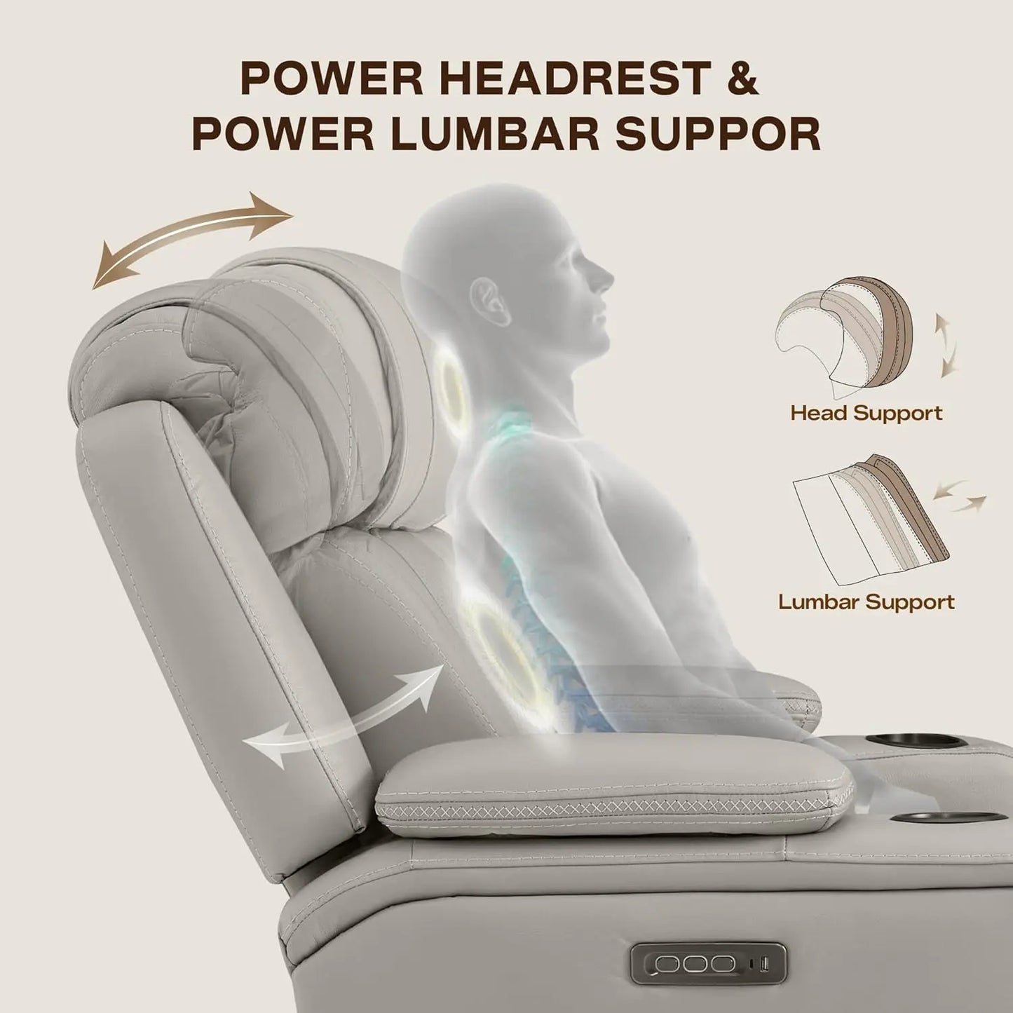 Super Zero Gravity Recliner Chair, Oversized Genuine Leather Electric Recliner W Power Adjustable Headrest & Lumbar