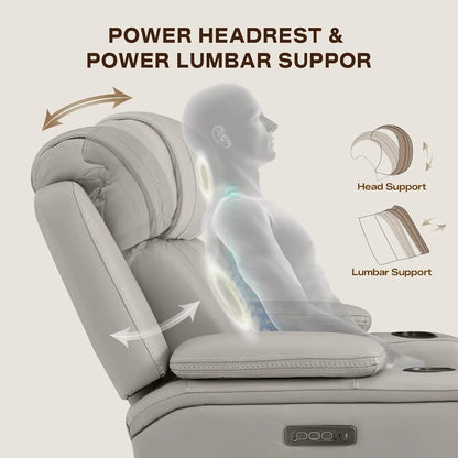 Super Zero Gravity Recliner Chair, Oversized Genuine Leather Electric Recliner W Power Adjustable Headrest & Lumbar