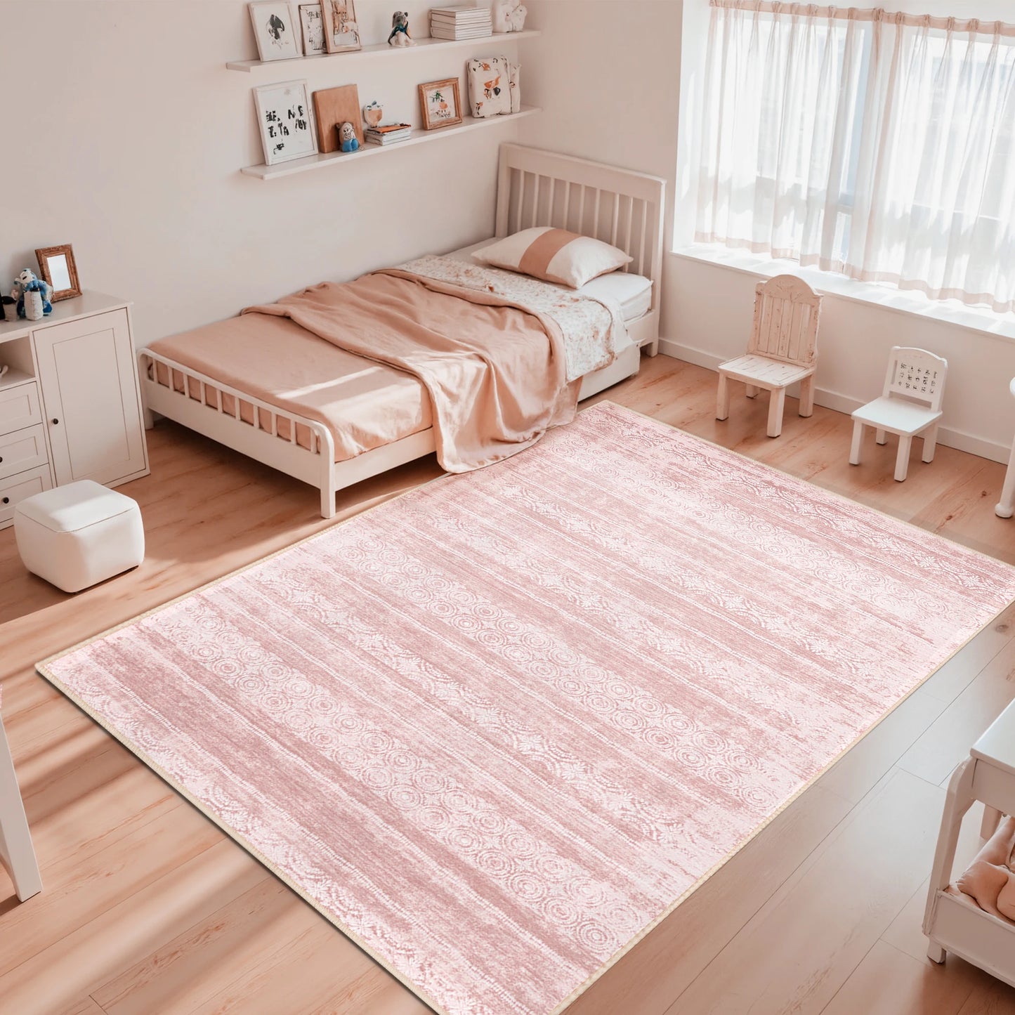 Dusty Pink 8x10 Rug - Washable Non Slip Rug- Foldable