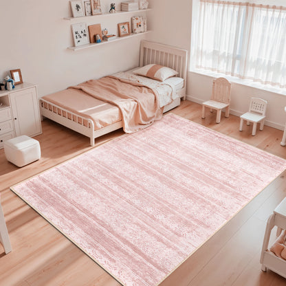 Dusty Pink 8x10 Rug - Washable Non Slip Rug- Foldable