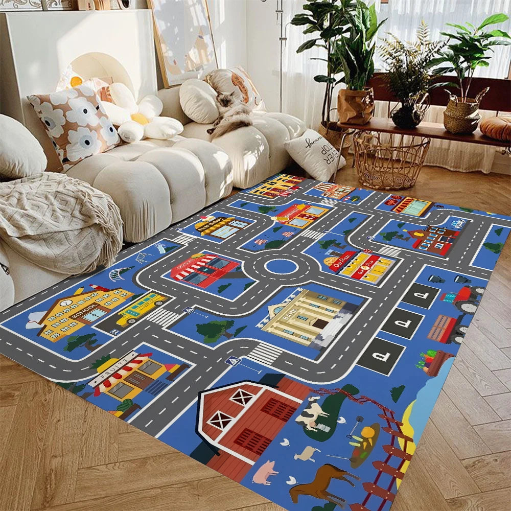 Car Play Mat Non-Slip Kids Play Rug