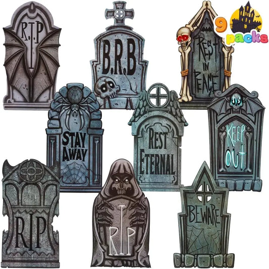 16" 9 Pcs Halloween Tombstones Decorations Outdoor Graveyard Decor
