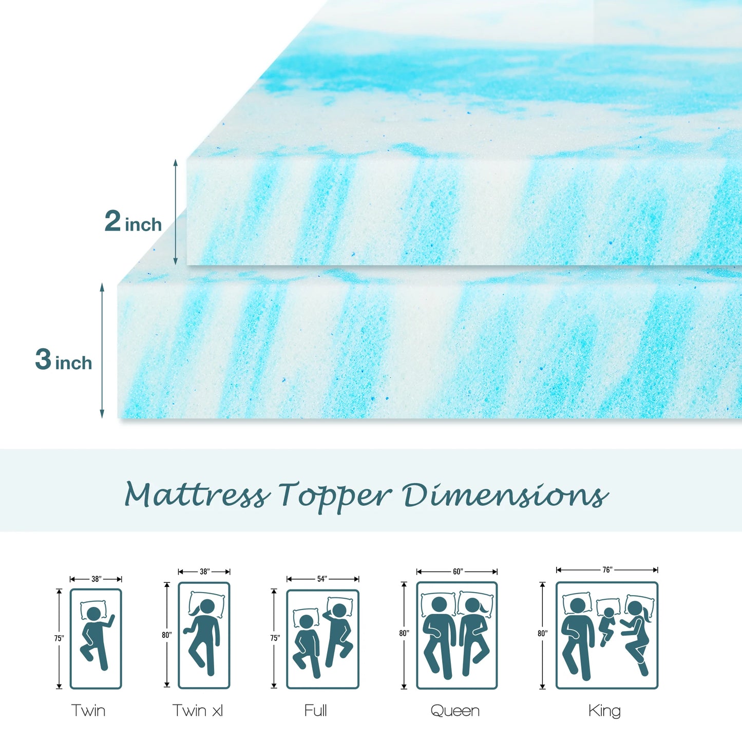 JHK 2-4 Inch Memory Foam Soft Mattress Topper